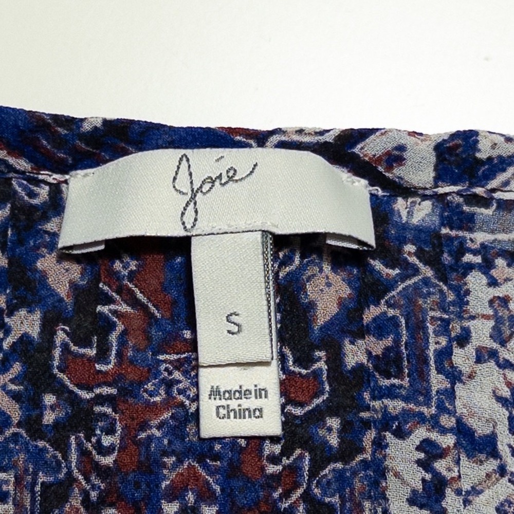 Joie Tank Top Womens Sz Small Red White Blue Geometric Silk Sheer Boho Festival - Picture 8 of 9